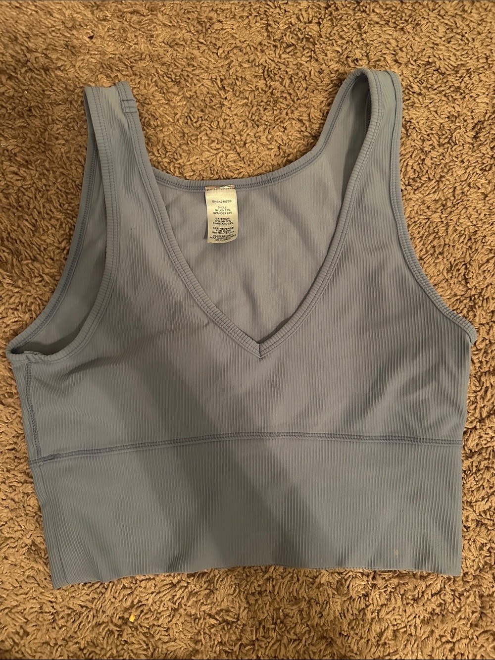 Ribbed V-Neck Crop Bralette - Slate Blue